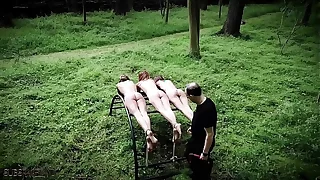 Three teen slaves punishment and humiliated in resemble bdsm